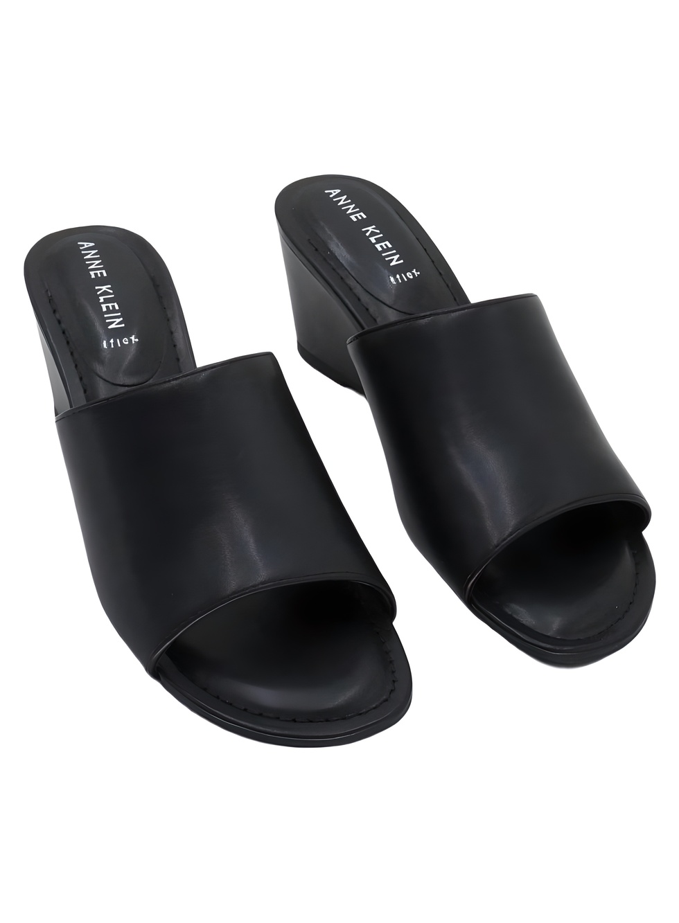 Anne Klein Aksharisma Black Smooth Peep Toe Wedge Sandals Size 10M